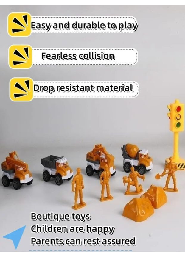 Набор детских инженерных транспортных средств с фигурками 4 шт, машинки Pull-Back 39х19,5х5,5 см No Brand (364191307)