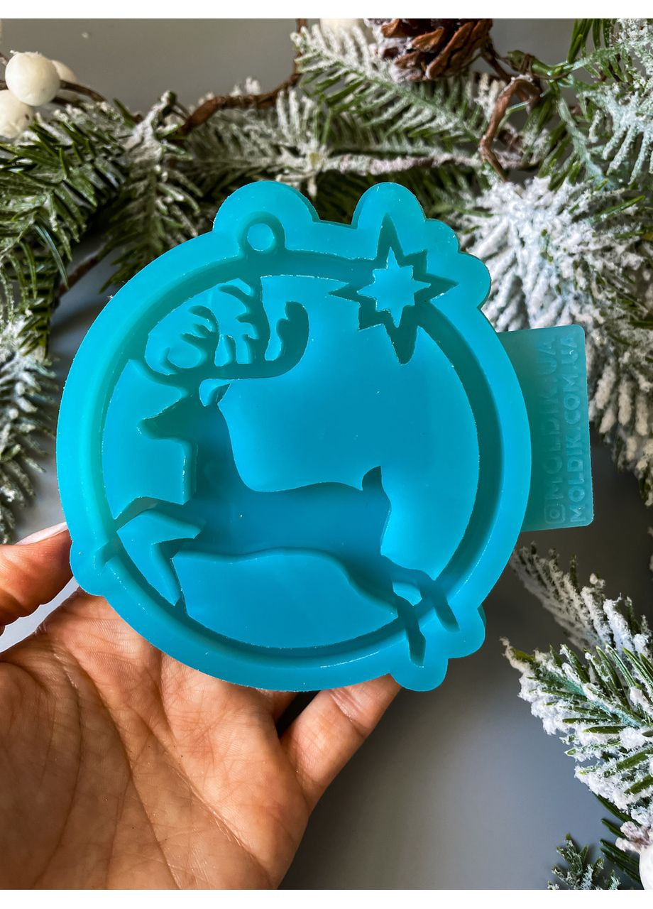 Молд Олень у колі з зіркою для новорічних іграшок на ялинку силіконова форма для епоксидної смоли No Brand (370567154)