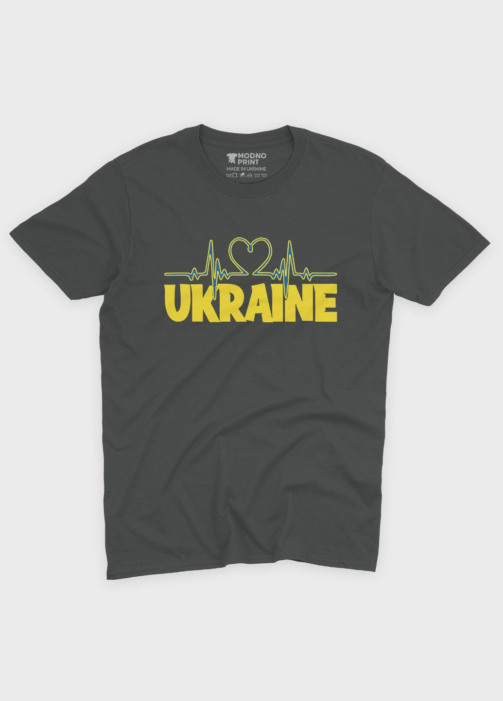 Темно-сіра літня жіноча футболка з патріотичним принтом ukraine (ts001-4-slg-005-1-099-f) Modno