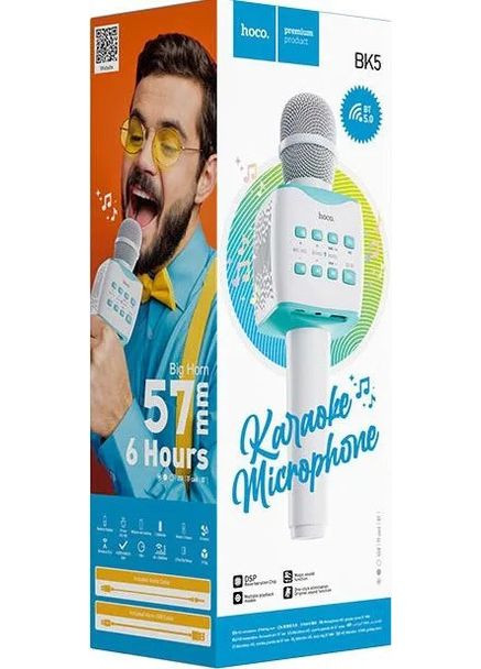 Беспроводной микрофон караоке BK5 Cantando Karaoke Blue 1200 мАч 5Вт Смена голоса Белый/Голубой Hoco (360392639)