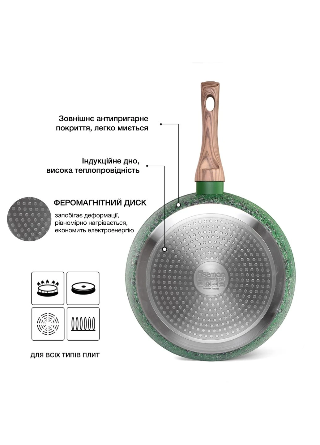 Глубокая сковорода ВОК Malachite с антипригарным покрытием EcoStone 28 см (4315) Fissman (283022200)