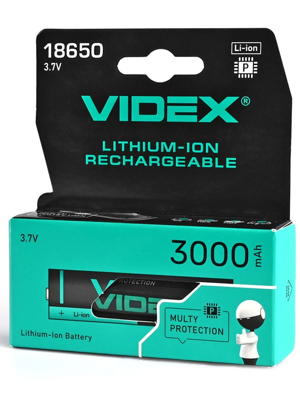 Акумулятор 18650-P (з захистом) Li-ion 3000 mAh 3.7V Videx Rechargeable (362532679)
