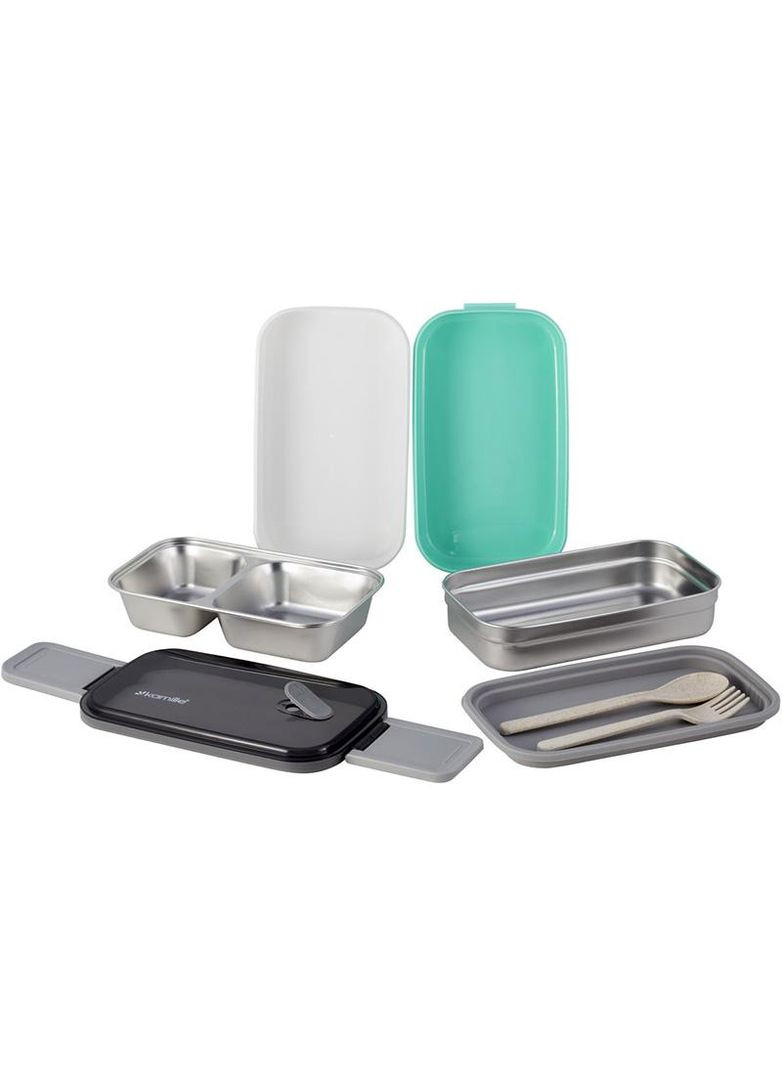 Ланч-бокс Snack 1400мл, двухуровневый с приборами, бирюзовый Kamille (372171204)