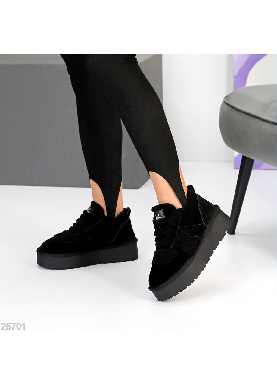 Кросівки-уггі Glens зимові, чорна замша, з хутром Тедді No Brand чорні (365553019)