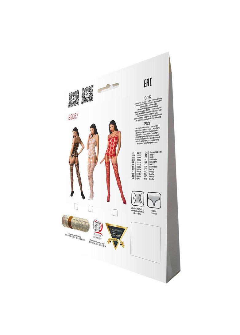 Эротический бодистокинг BS067 black, комбинезон, имитация чулок и топ на бретелях, черный костюм сетка Passion (297138620)