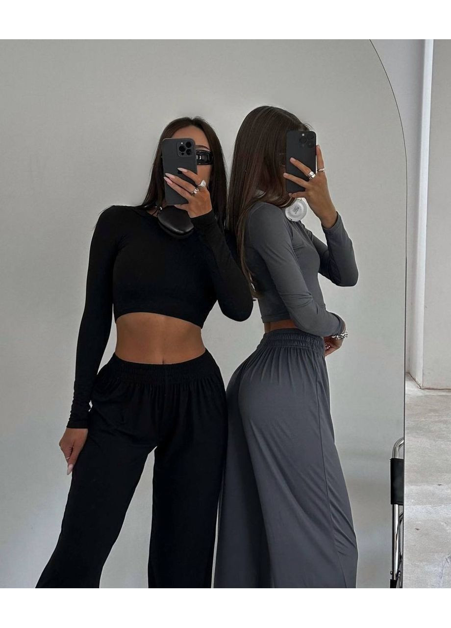 Женский костюм с укороченным лонгсливом и прямыми брюками. Україна (356676830)