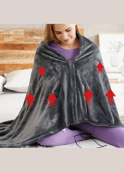 Плед махровий сірий пончо 150x85см з підігрівом, на застібці, фліс покривало на диван, 3 режими підігріву No Brand (315355052)