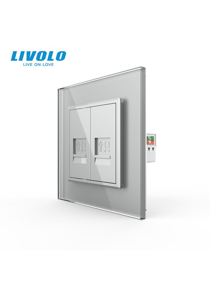 Розетка комп'ютерна подвійна RJ-45 сірий скло (VL-C792C-15) Livolo (370970086)
