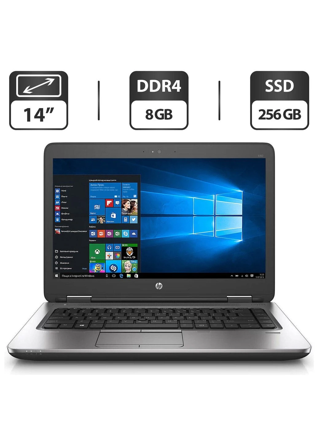 Ноутбук ProBook 640 G2 / 14" (1366x768) TN / intel Core i5-6200U (2 (4) ядра по 2.3 - 2.8 GHz) / 8 GB DDR4 / 256 GB SSD / intel HP (398130466)