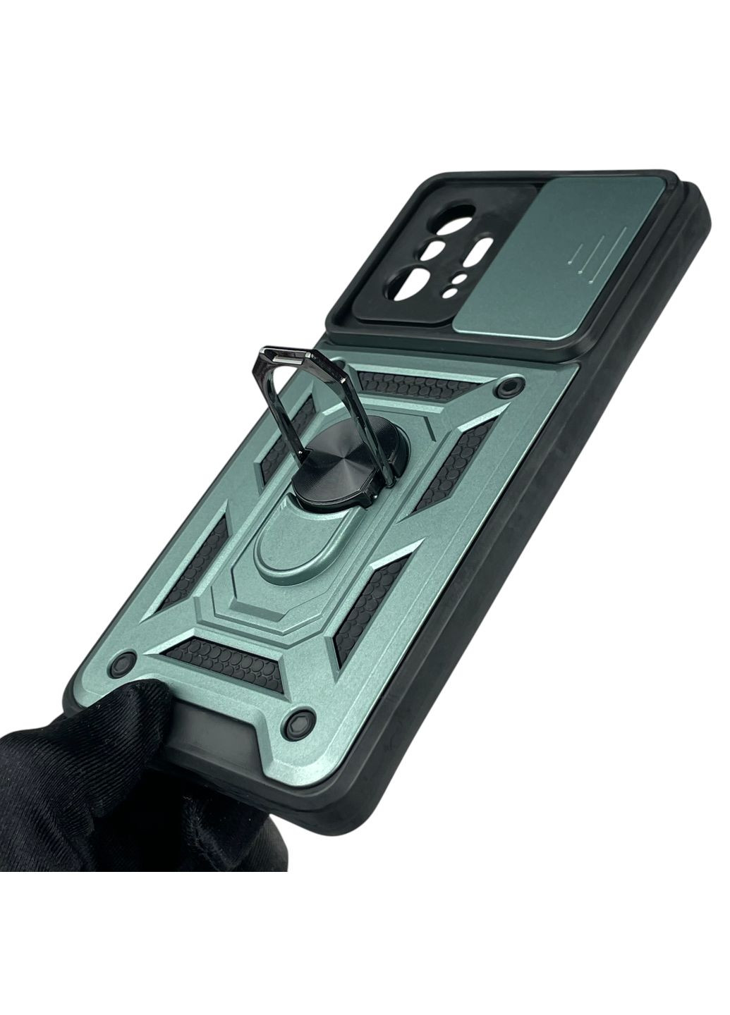 Чохол для 11T Pro броньований з кільцем-тримачем підставкою зі шторкою на сяомі 11т про зелений rg1 Xiaomi (366388631)