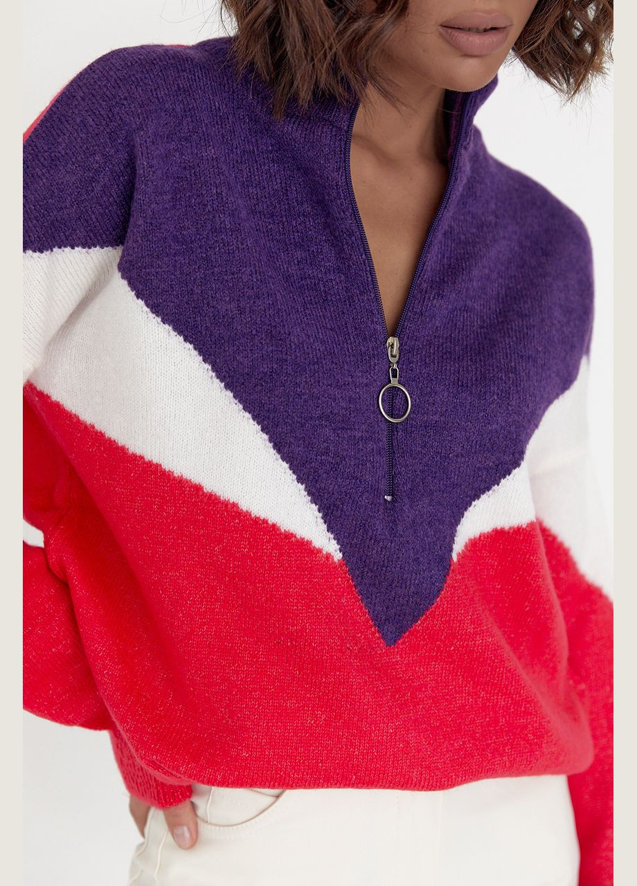 Фиолетовый демисезонный женская трехцветная кофта с молнией на воротнике - красный цвет, one size (sku_01215) No Brand