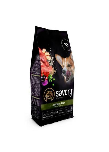 Сухий корм All Breed для стерилізованих собак усіх порід, зі свіжою індичкою, 1 кг Savory (349823296)