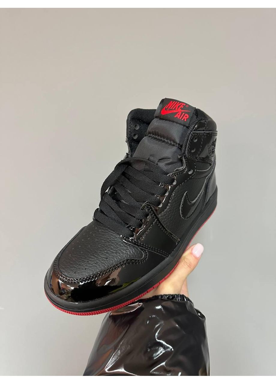 КРОССОВКИ ЖЕНСКИЕ NIKE AIR JORDAN HIGH PATENT BLACK RED НАЙК АИР ДЖОРДАН No Brand чёрные демисезоны (368867459)