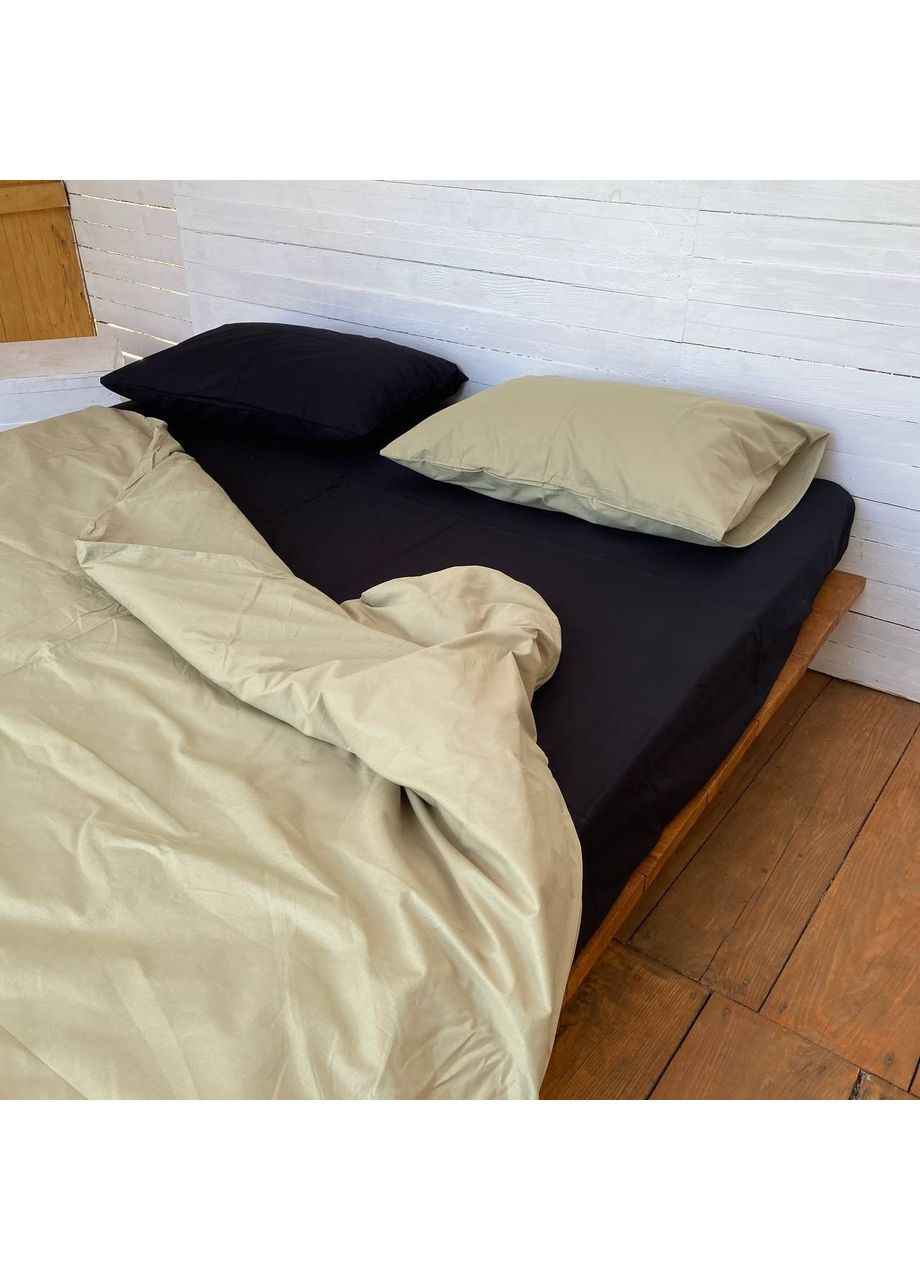 Постельное белье с резинкой Черный+Хаки ранфорс Семейный размер, наволочки 70/70 No Brand (364220793)