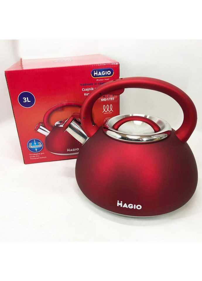 Чайник MG-1193 3 л со свистком, маленький чайник для газовой плиты, металлический чайник Magio (361666971)