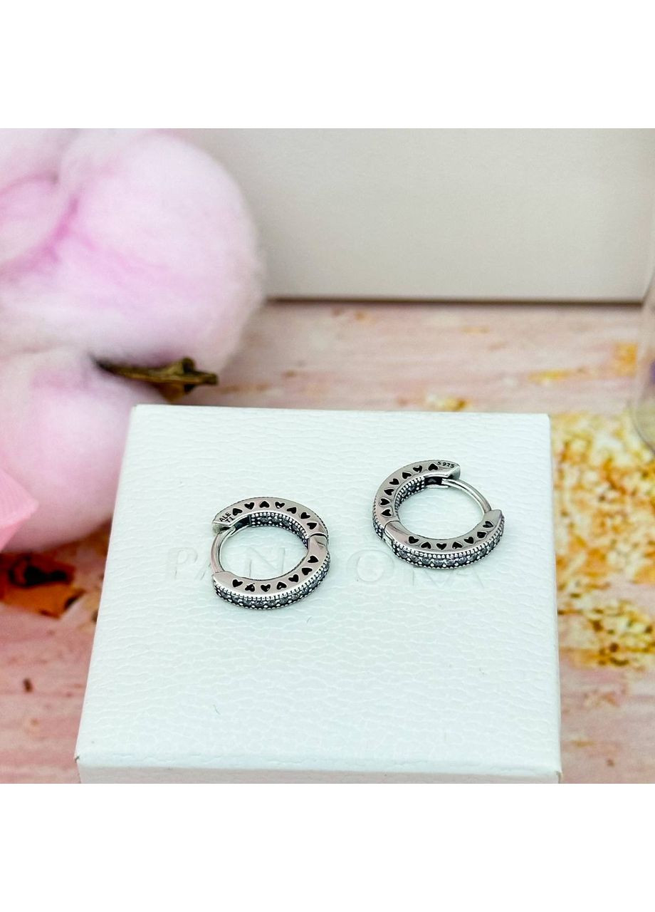 Серебряные серьги "Пандора" серьги "Сердца Пандора" 296317CZ "Сердца" Kabluchka (355346908)