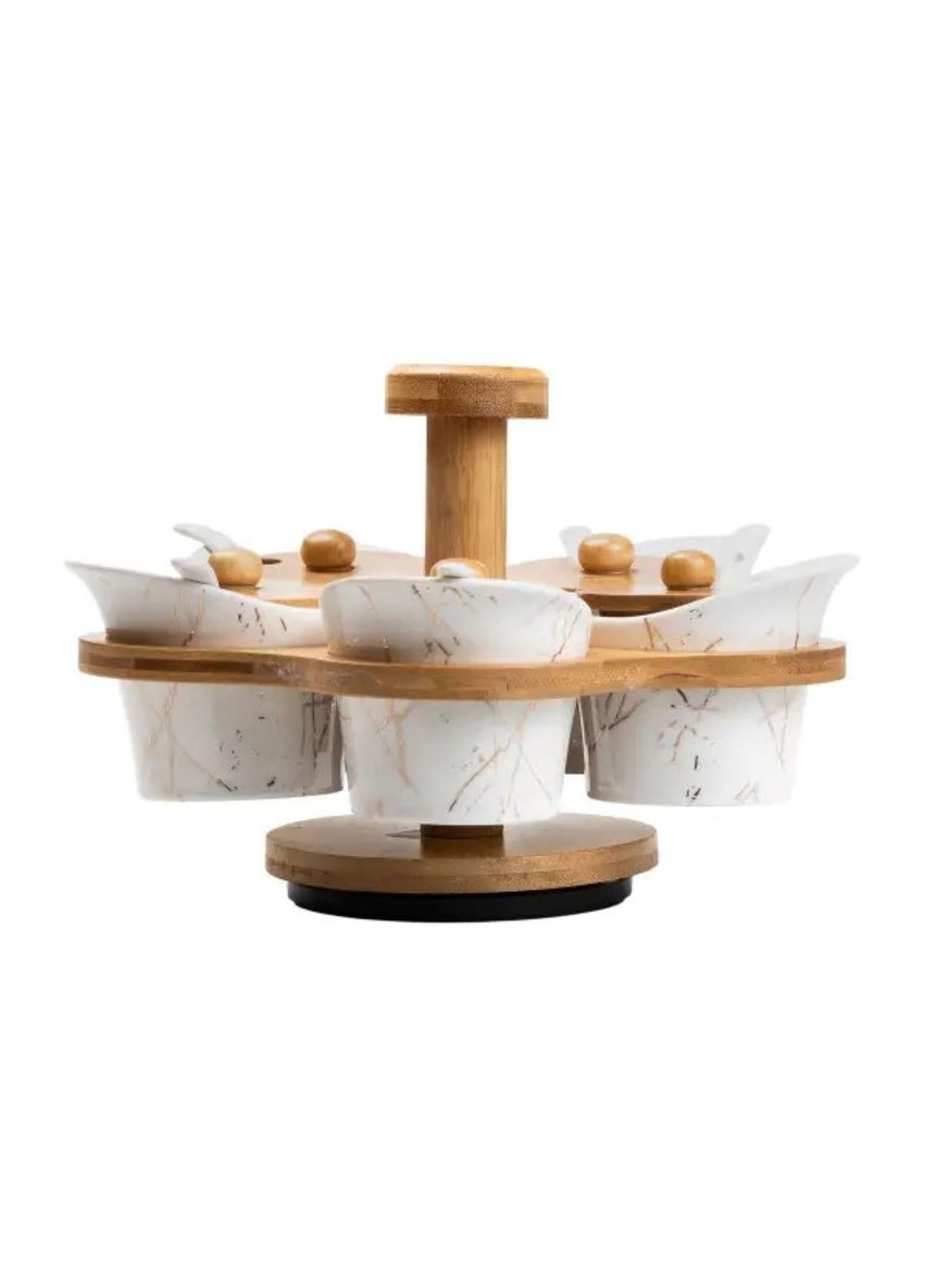 Набір для сипучих продуктів 5 банок по 120 на бамбуковій підставці білий HP1225 Yiwu (370800416)