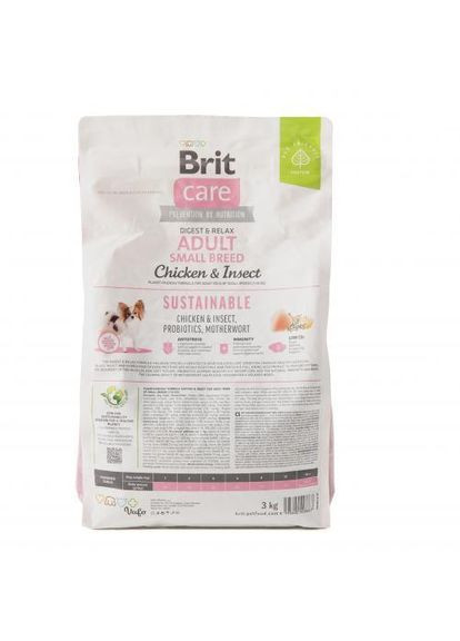 Сухой корм Dog Sustainable Adult Small Breed для собак малых пород, с курицей и насекомыми, 3 кг Brit Care (322874641)