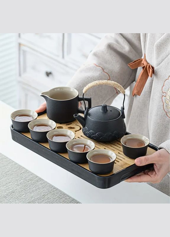 Чайный сервиз дорожный набор для чайной церемонии на 6 персон посуда для чайной церемонии с футляром Черный No Brand (322862013)