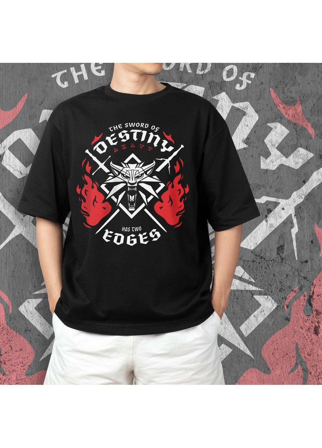 Чорна футболка з принтом witcher - two swords No Brand