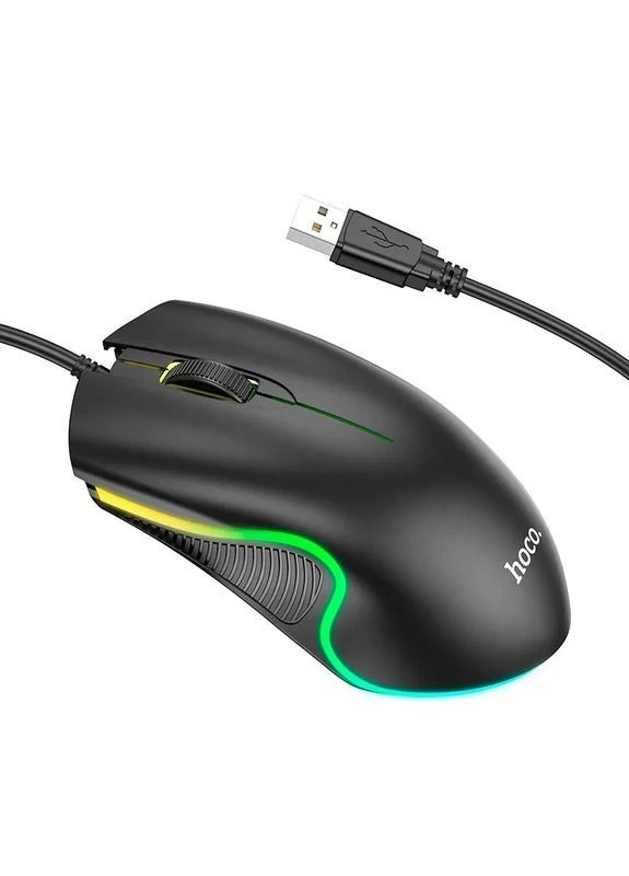 Мышь игровая проводная GM19 Enjoy USB, 3 кнопки, 1000 dpi, RGB-подсветка Black Hoco (404454806)