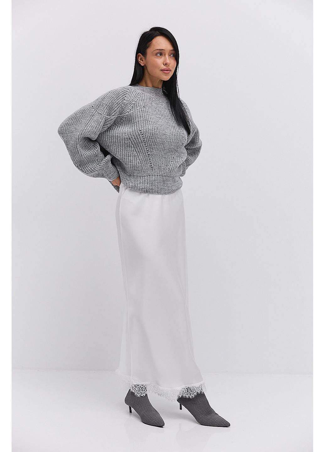 Довга атласна спідниця з мереживом внизу Arjen (368023486)