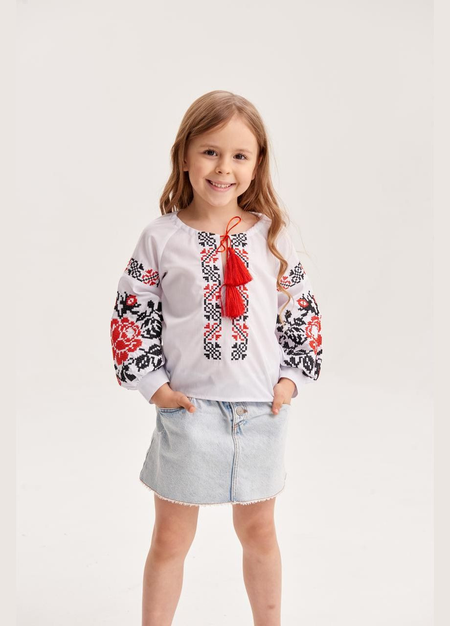 Біла вишиванка для дівчинки "марія" MEREZHKA візерунок орнамент поплін (296108256)
