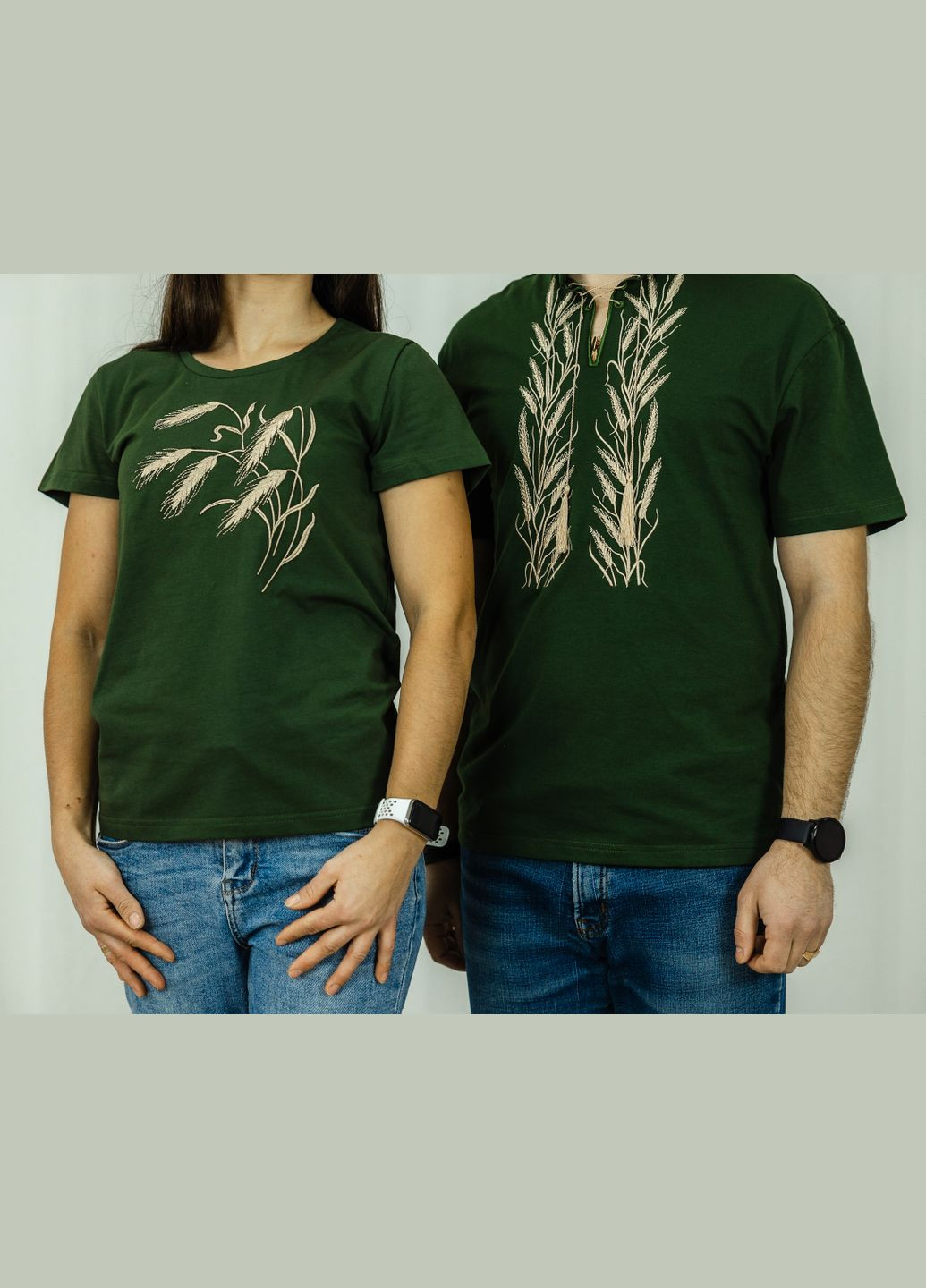 Хакі сімейні футболки / family look з вишивкою колоски хаки, футболки з вишивкою, футболки вишиванки візерунок орнамент пряма трикотаж (321968939)