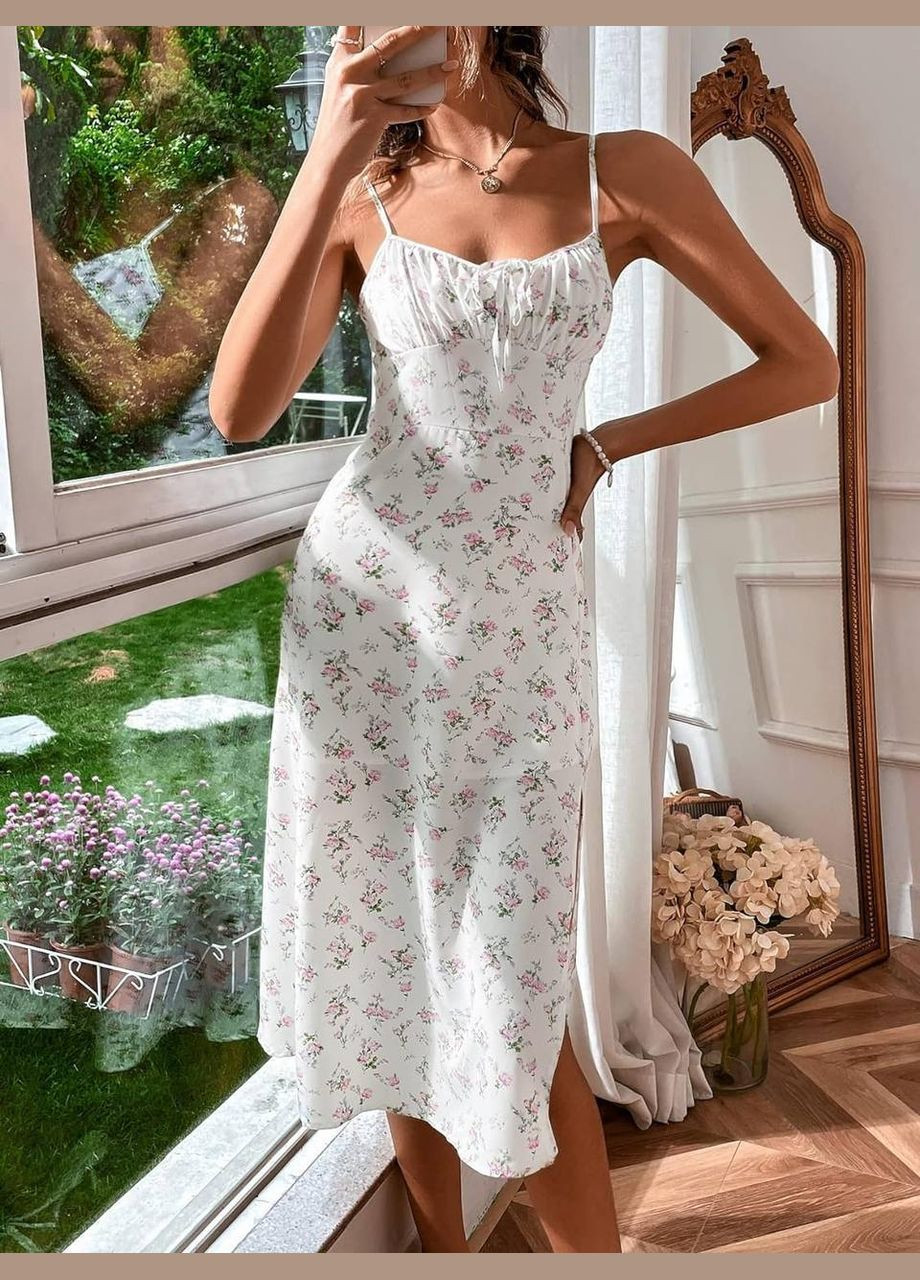 Білий повсякденний жіноча сукня з квітковим принтом силуетна Style Point з квітковим принтом