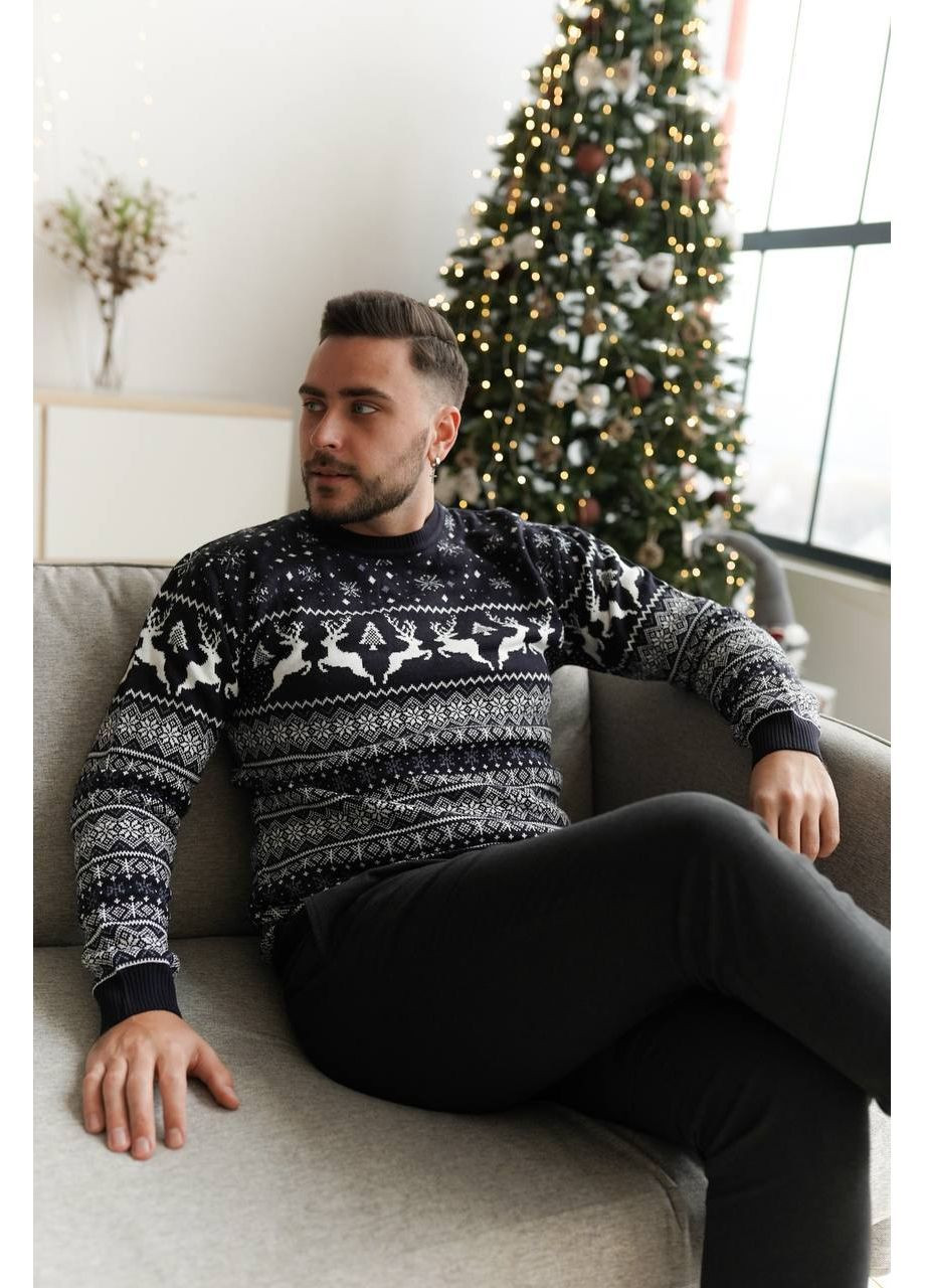 Черно-белый мужской новогодний свитер No Brand