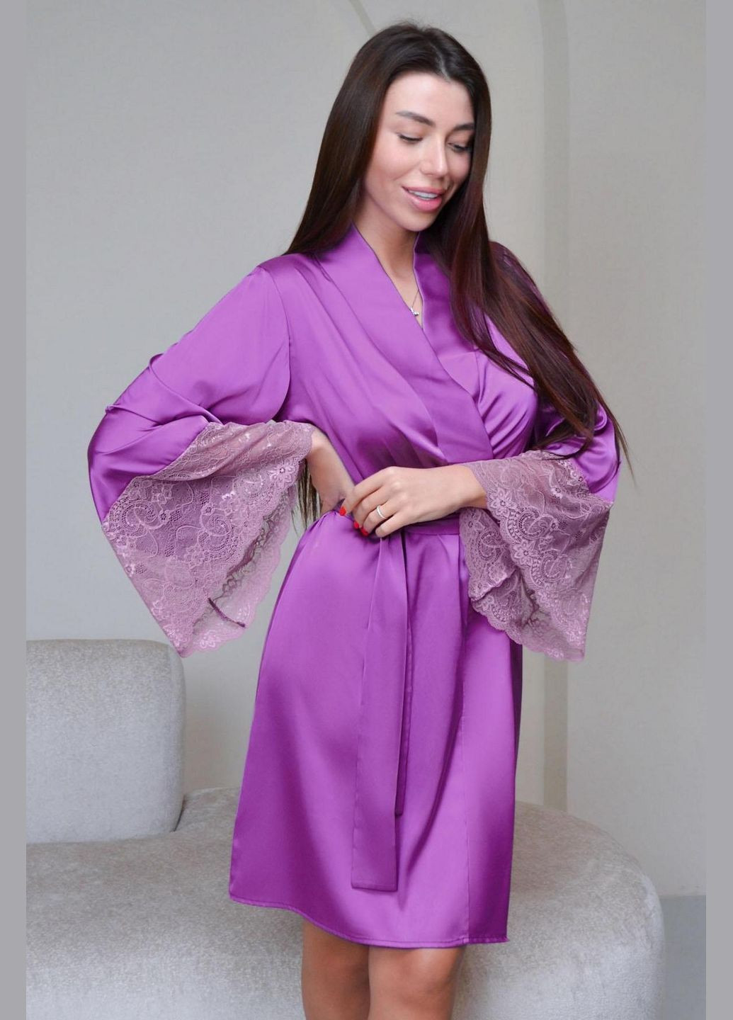 Атласний халат-кімоно Leinle 1566/65018 lilac (325399669)
