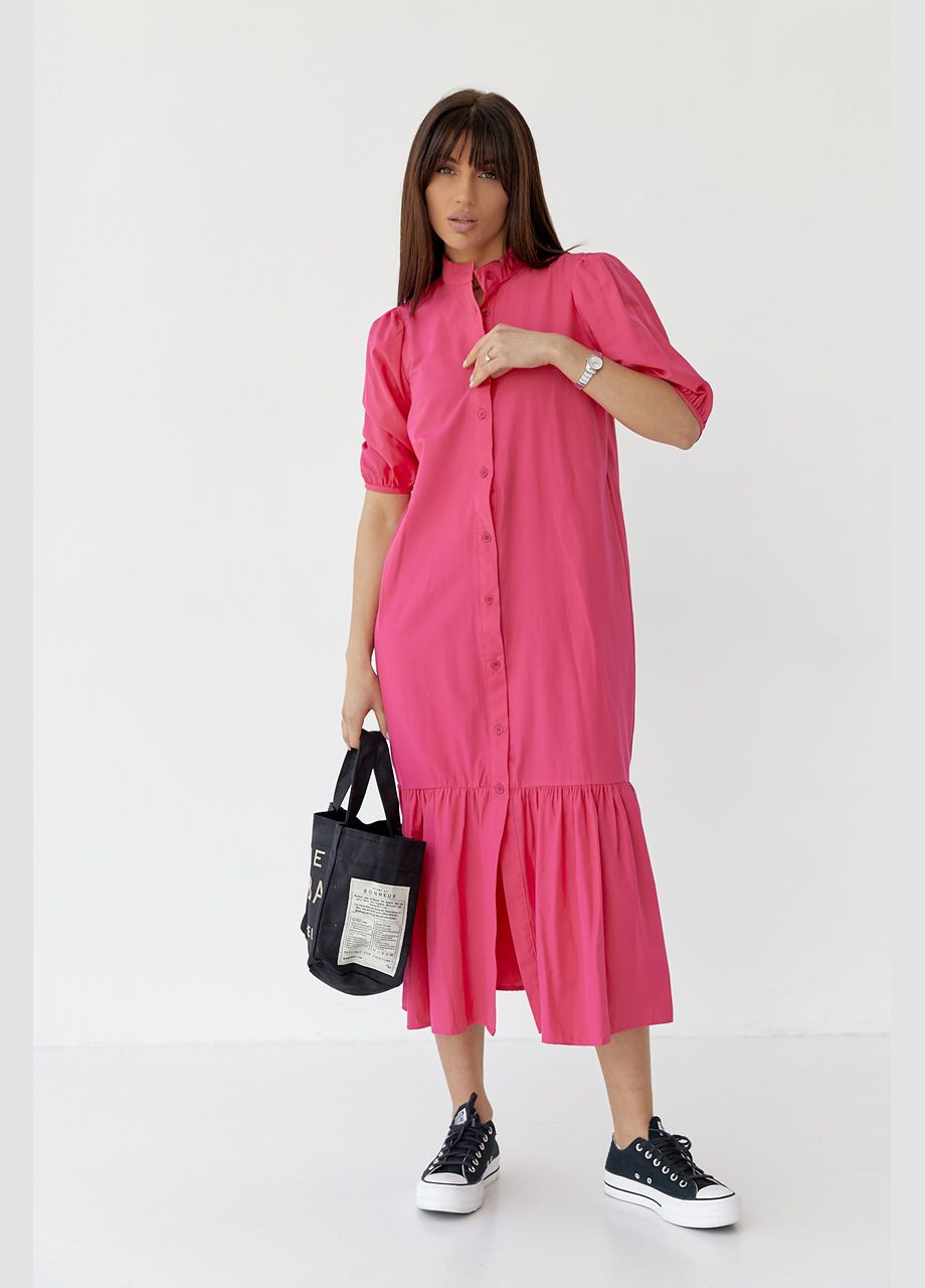 Фуксинова (кольору Фукія) вечірня довга сукня на гудзиках з оборкою внизу - фуксія колір, s (sku_2247) No Brand однотонна