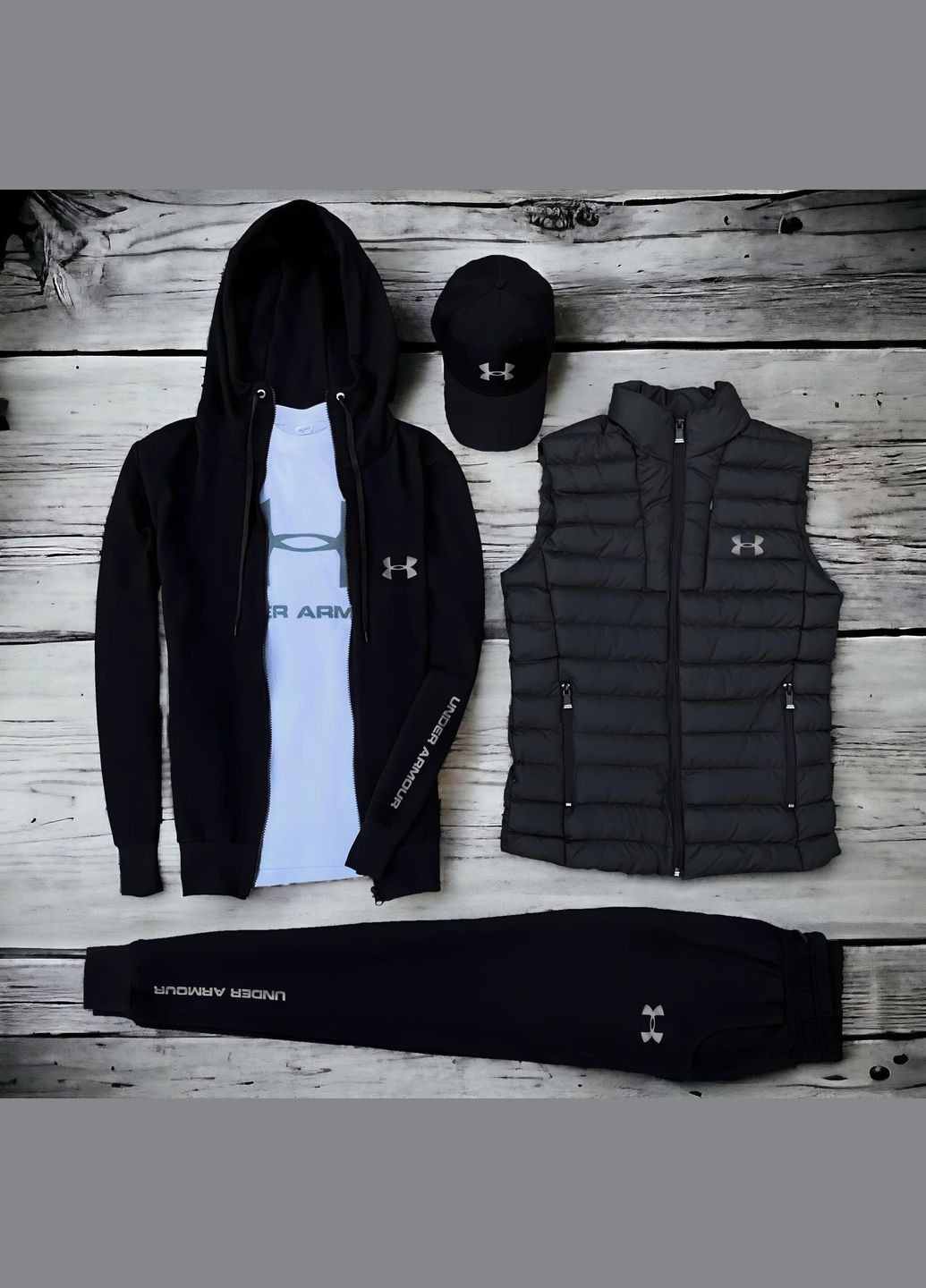 Комплект с жилеткой Under Armour (худые на молнии+штаны+футболка+кепка+жилетка) No Brand (316077543)