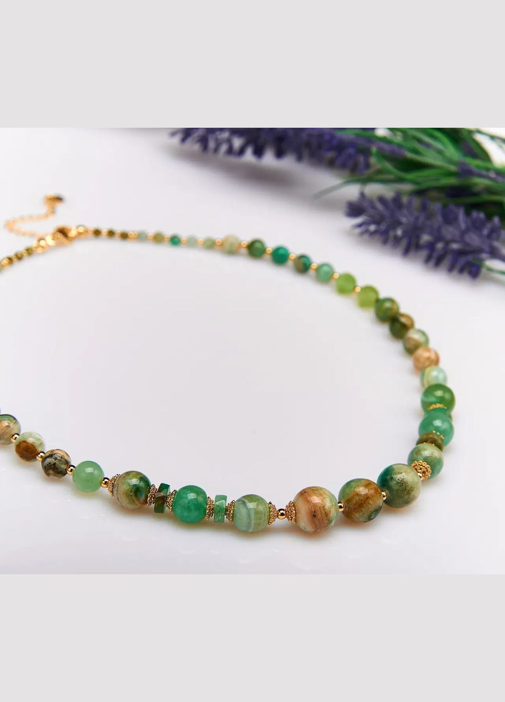 Бусы натуральный Оникс, Хризопраз, Хризолит, Циркон, фур-ра гип-ный сплав цвет золото d-12-3мм+- L-49-54см No Brand Намисто (323224473)