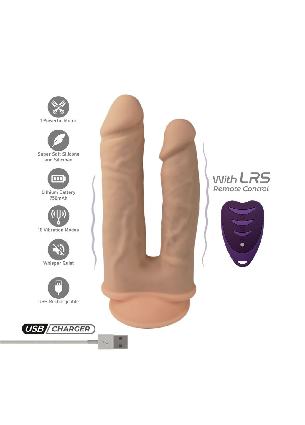 Подвійний фалоімітатор з вібрацією Double Gusto Vibro Flesh (Model 1 size 8" & 7") + LRS, діаметр 4,5 см та 3,7 см Silexd (335388227)