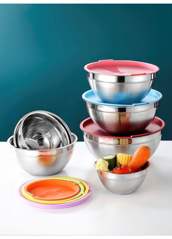 Набір металевих мисок 7шт. 18-30см із силіконовим дном і кришкою / з нержавіючої сталі / нековзка миска для змішування Сірий DobraMAMA (259499110)