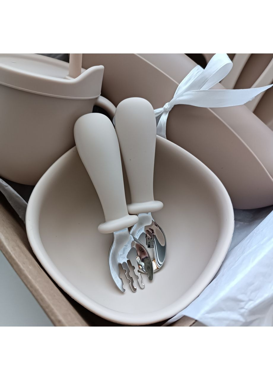 Набір посуду для малюка Капучино беж 10 шт Посуд для годування малюка з харчового силікону (0327) No Brand (368999888)