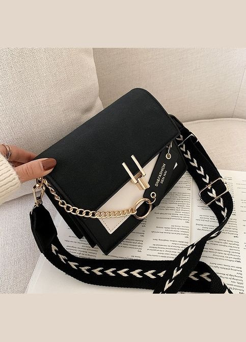 Женская сумка 5305 кросс-боди на три отдела черно белая No Brand (314893461)