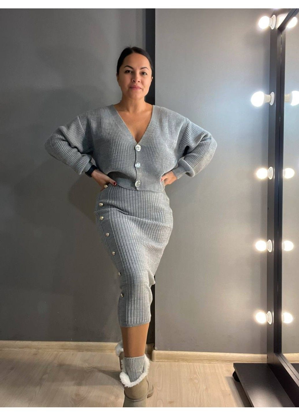 Спідниця жіноча 2024403 в'язка золоті гудзики довга широкий рубчик My Fashion (303140096)