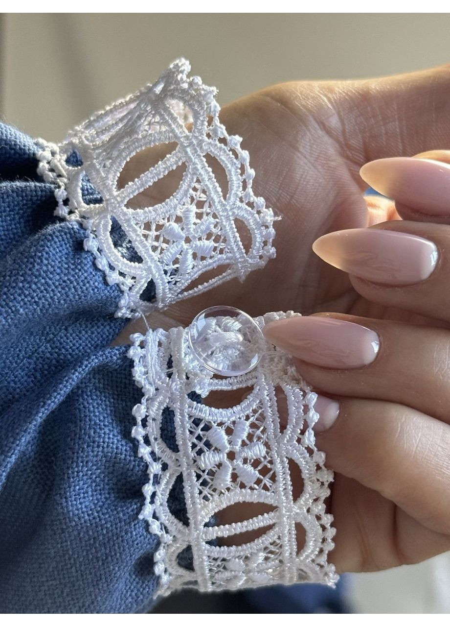 Синяя современное вышитое платье с длинным рукавом на бирюзовой ткани. узор цветочный вискоза (352503749)