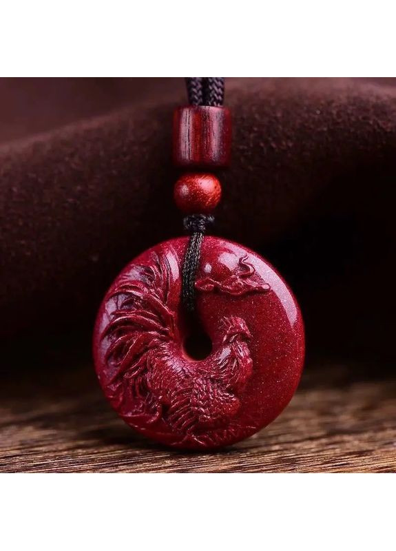 Подвеска – кулон из цинобры (киновар) с китайскими знаками зодиака ПЕТУХА No Brand (306734929)