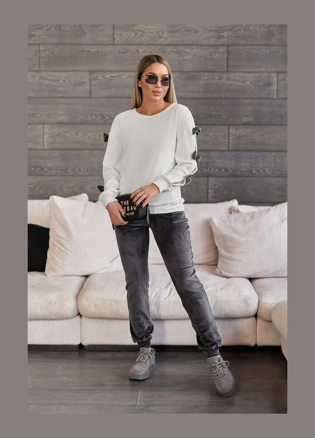 Женский велюровый костюм с бантиками 42-44. Моко с белым No Brand (332056495)