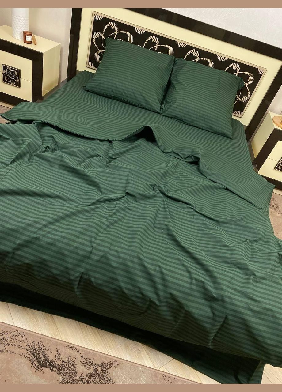 Постільна білизна бавовняна в Смужку Євро Простирадло на гумці 160x200х20 Бязь Зелений 70 х 70 No Brand (278634817)