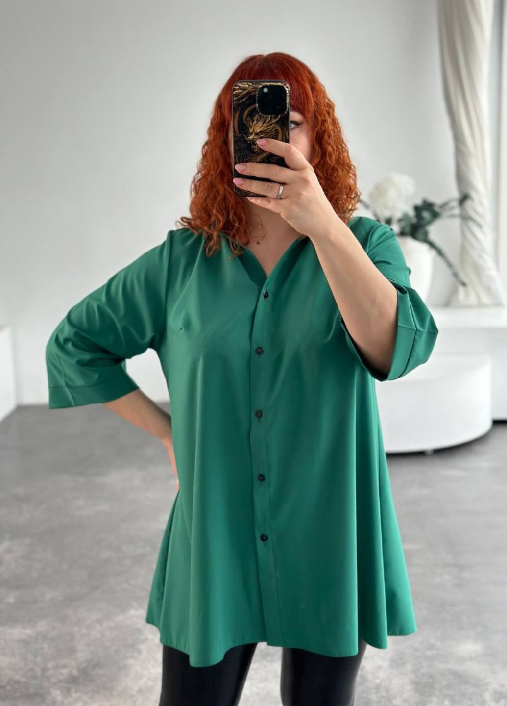 Зелёная повседневная блуза-туника из софта No Brand