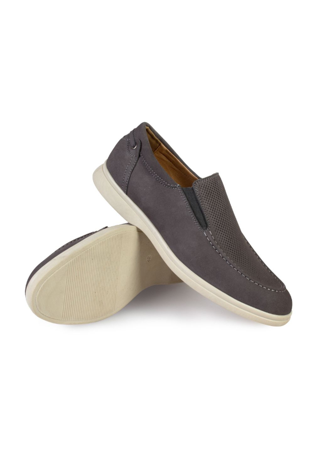 Серые повседневные туфли лоферы мужские бренда 9200463_(1) ModaMilano без шнурков