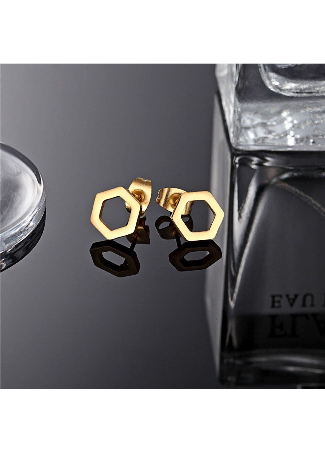 Серьги геометрические из нержавеющей медицинской стали с позолотой ES-118 No Brand (299330466)