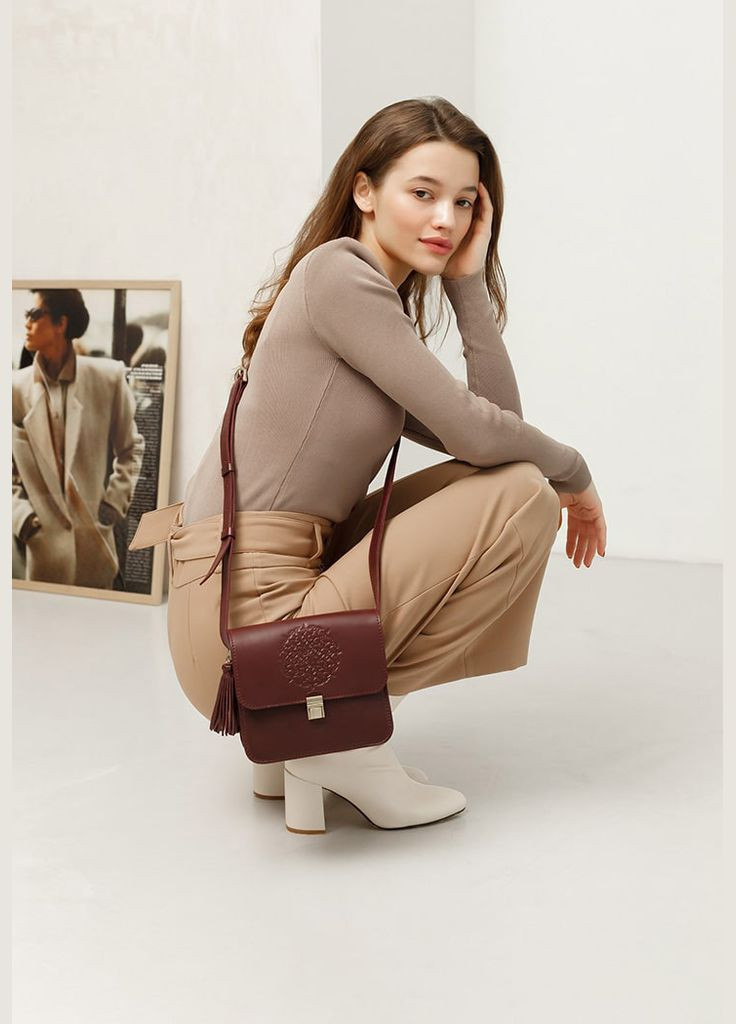 Шкіряна жіноча бохо-сумка Лілу бордова Krast (A-026267) BlankNote кросс-боди (327874321)