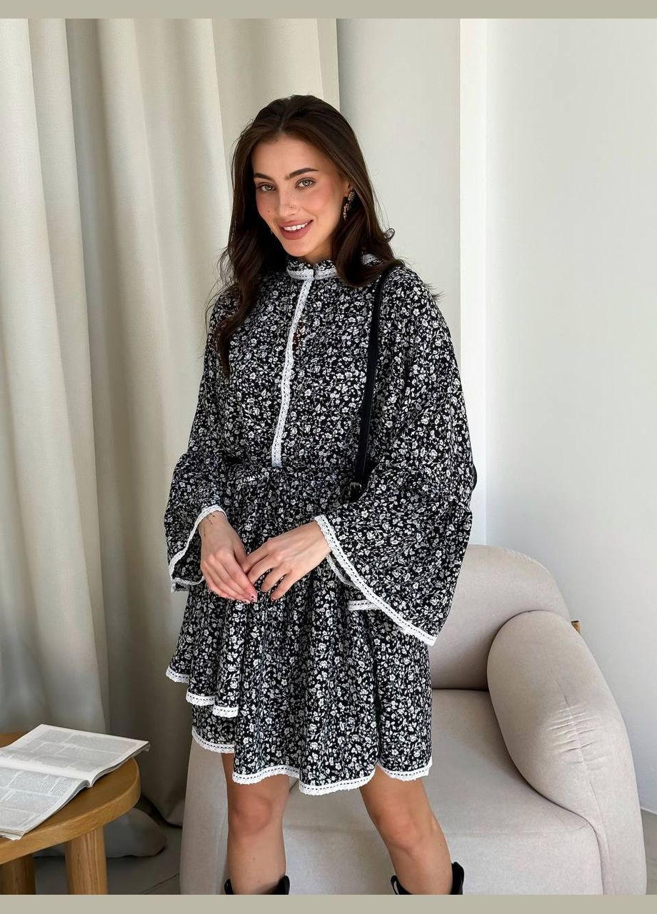 Чорна кежуал, коктейльна сукня No Brand з квітковим принтом