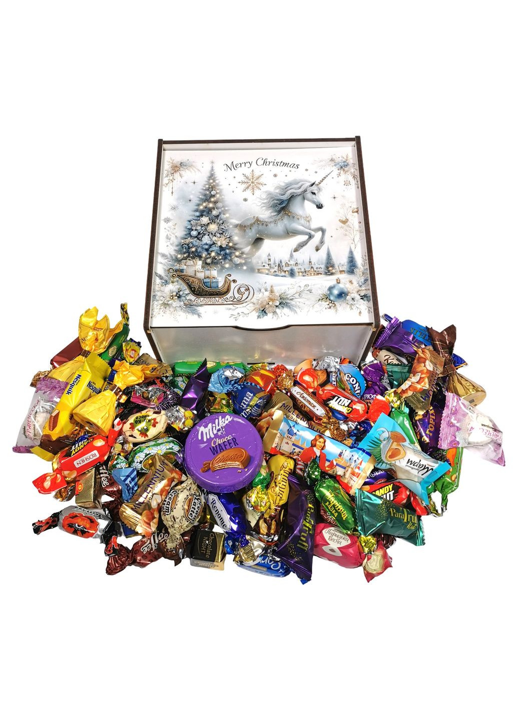 Подарок №38/5 "Магия единорога" 1кг (20х20х9см, в деревянной коробке) Унікальна цукерка (372656505)