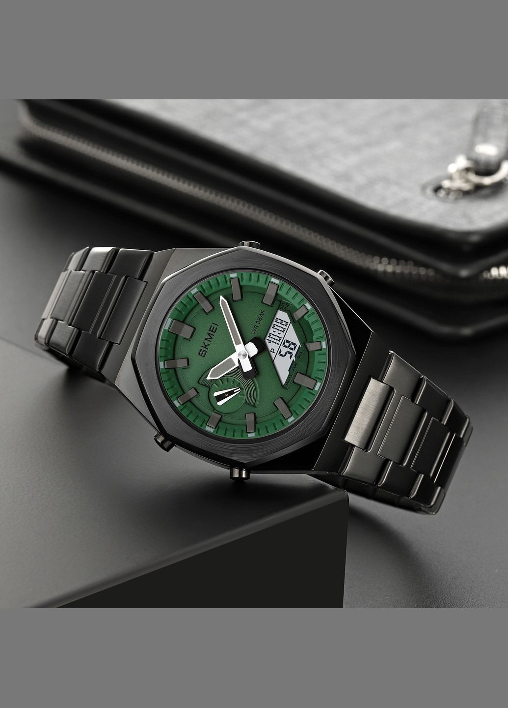 1816BKGNWT Black-Green-White кварцевый сasual, классический Skmei (323079744)